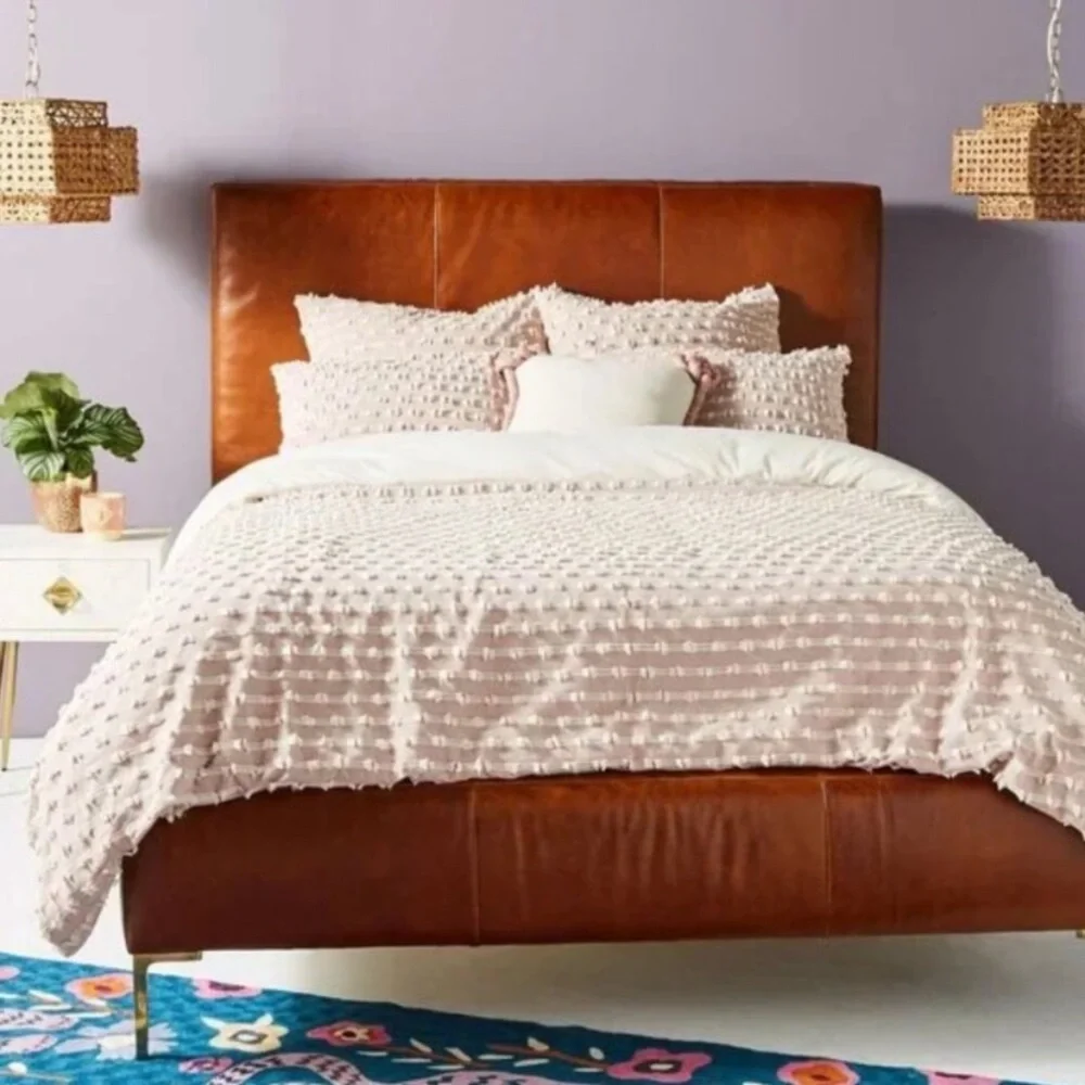 Anthropologie Mareika Textured Euro Sham Pillow Cover Blush Pink Cream N…